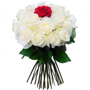 fleuriste casablanca, livraison fleurs casablanca, bouquet de fleurs, Fleurs D’amour – 25 Roses Blanches Et Une Rose Rouge